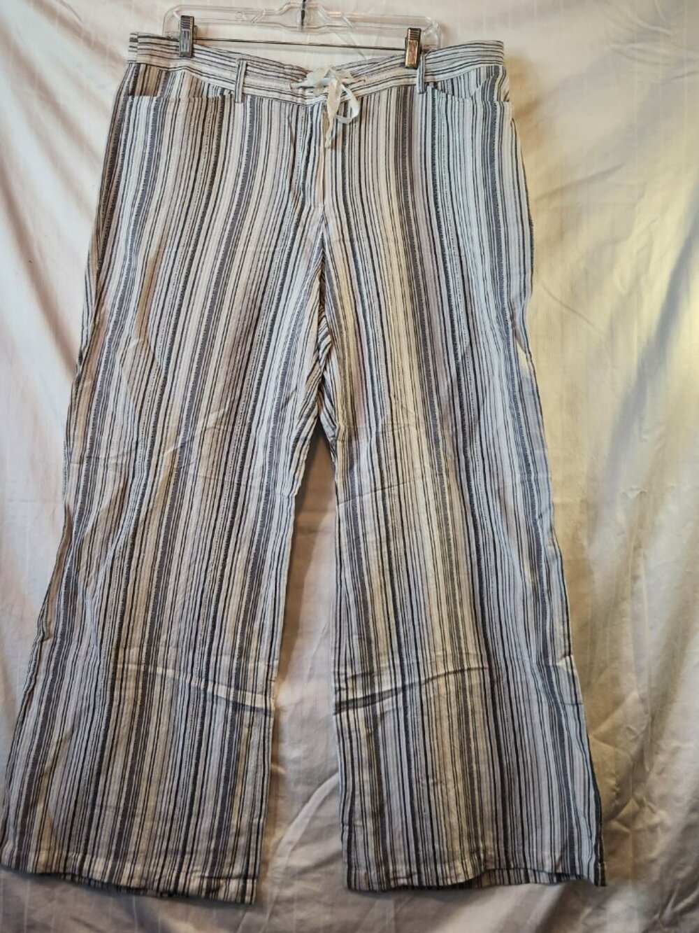 Lane Bryant Linen Blend Striped Wide Leg Drawstring Pants Size 14/16